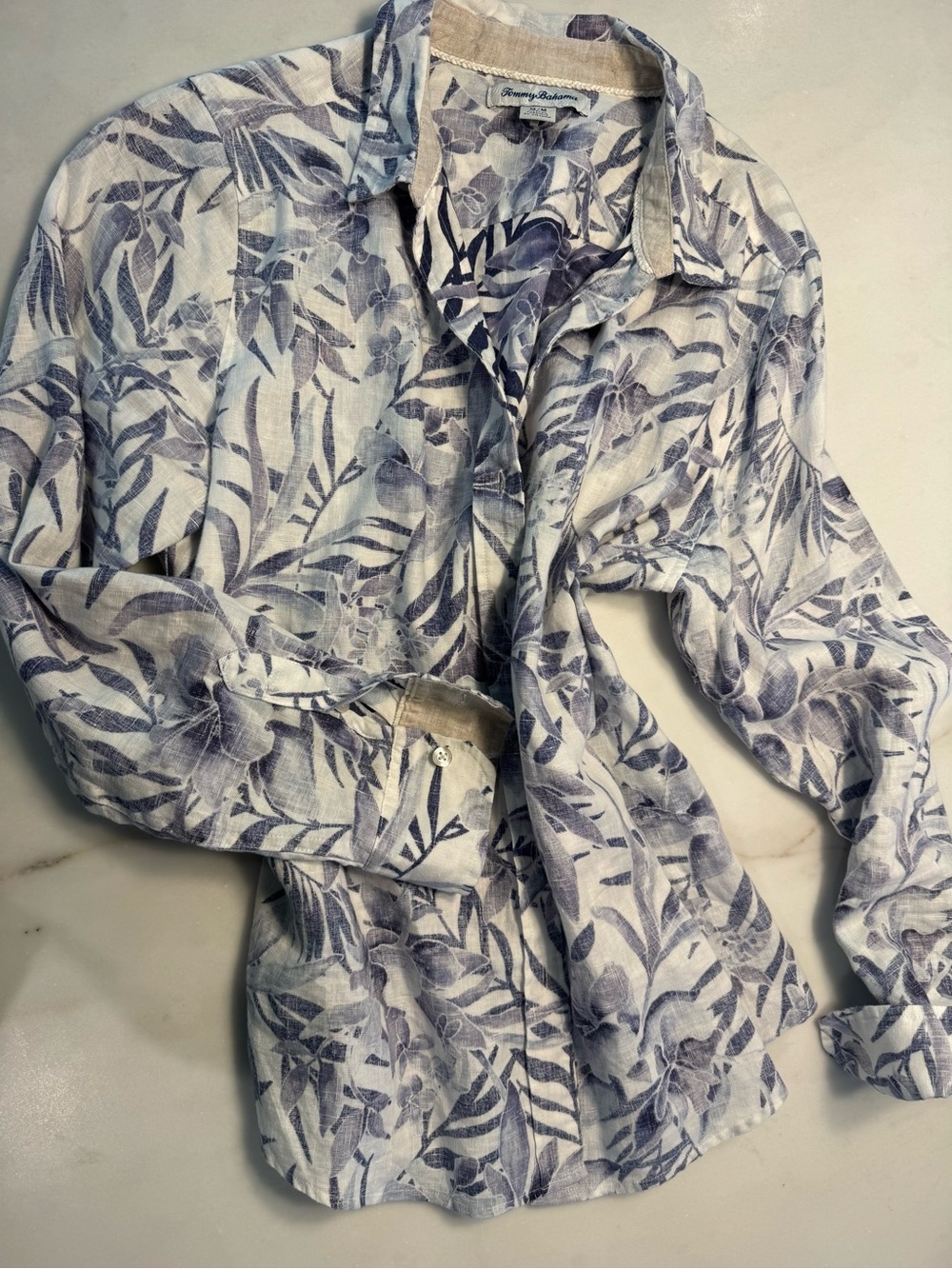 Tommy Bahama Floral Linen Shirt in Lavender and White